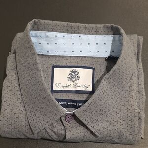 English Laundry Men's Blue and Gray Button Down Shirt